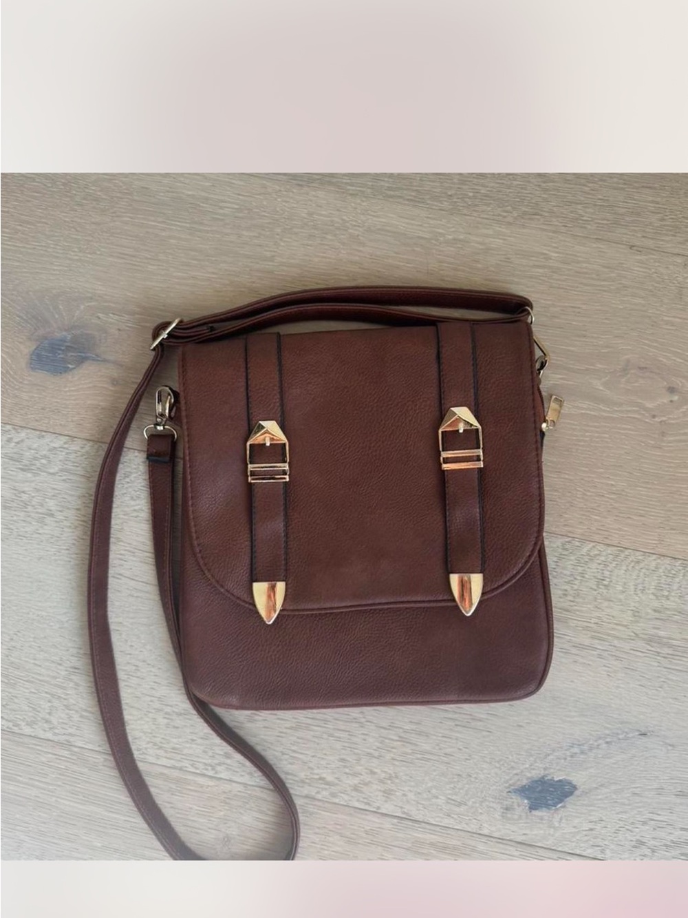 Classic Brown Crossbody Shoulder Bag with Gold Hardware